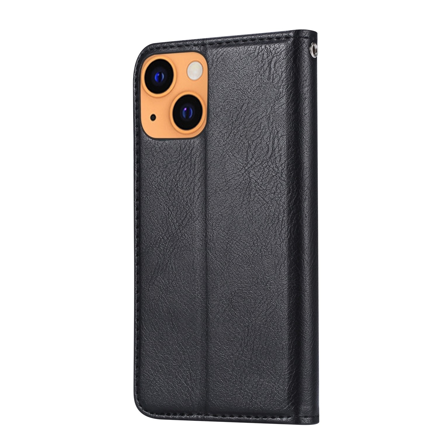 iPhone 14 Θήκη Βιβλίο Μαύρο Knead Skin Texture Horizontal Flip Case Black