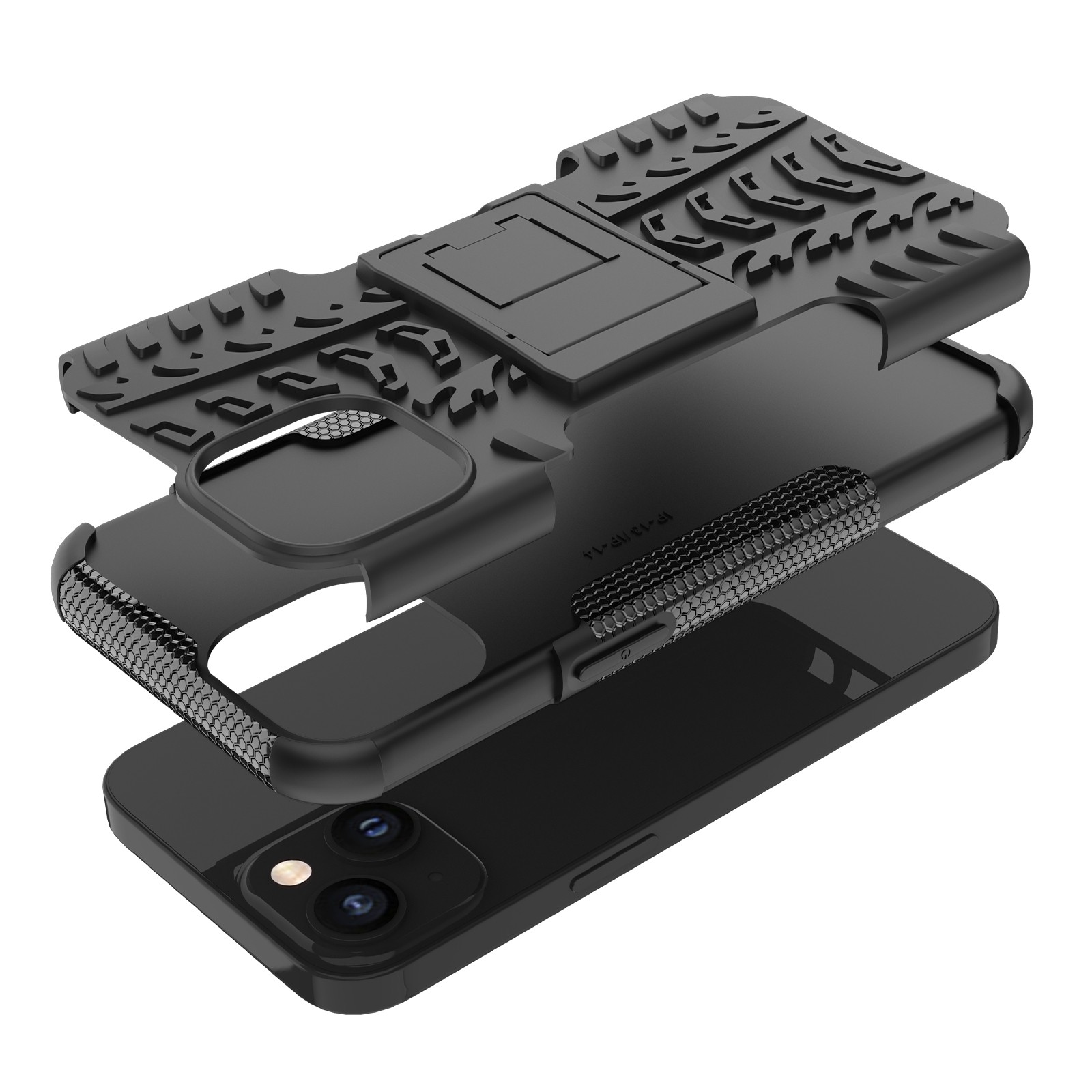iPhone 14 Θήκη Μαύρη Tire Texture Shockproof TPU+PC Phone Case with Holder Black