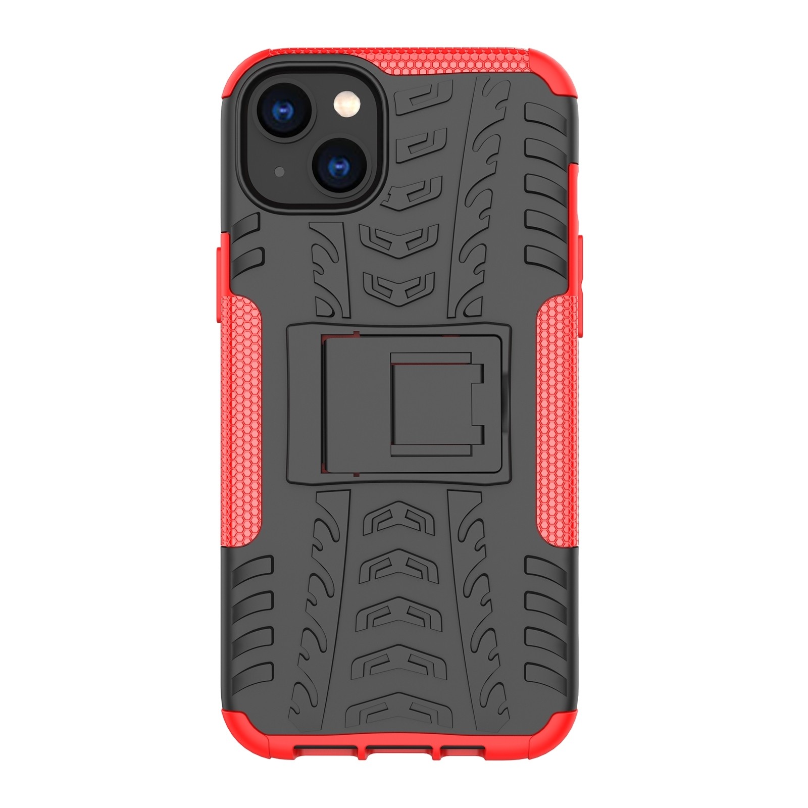 iPhone 14 Plus Θήκη Κόκκινη Tire Texture Shockproof TPU+PC Phone Case with Holder Red