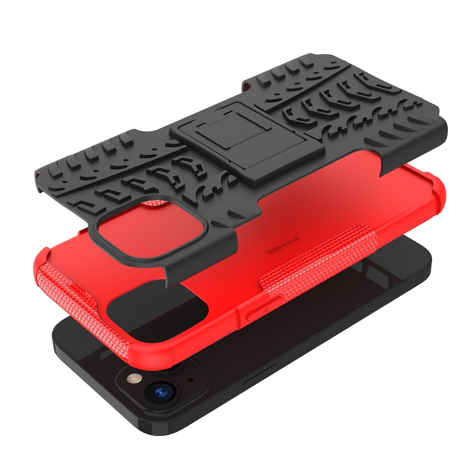 iPhone 14 Plus Θήκη Κόκκινη Tire Texture Shockproof TPU+PC Phone Case with Holder Red