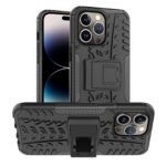 iPhone 14 Pro Θήκη Μαύρη Tire Texture Shockproof TPU+PC Phone Case with Holder Black