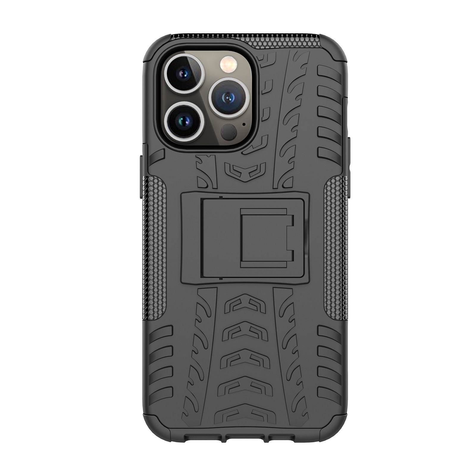iPhone 14 Pro Θήκη Μαύρη Tire Texture Shockproof TPU+PC Phone Case with Holder Black