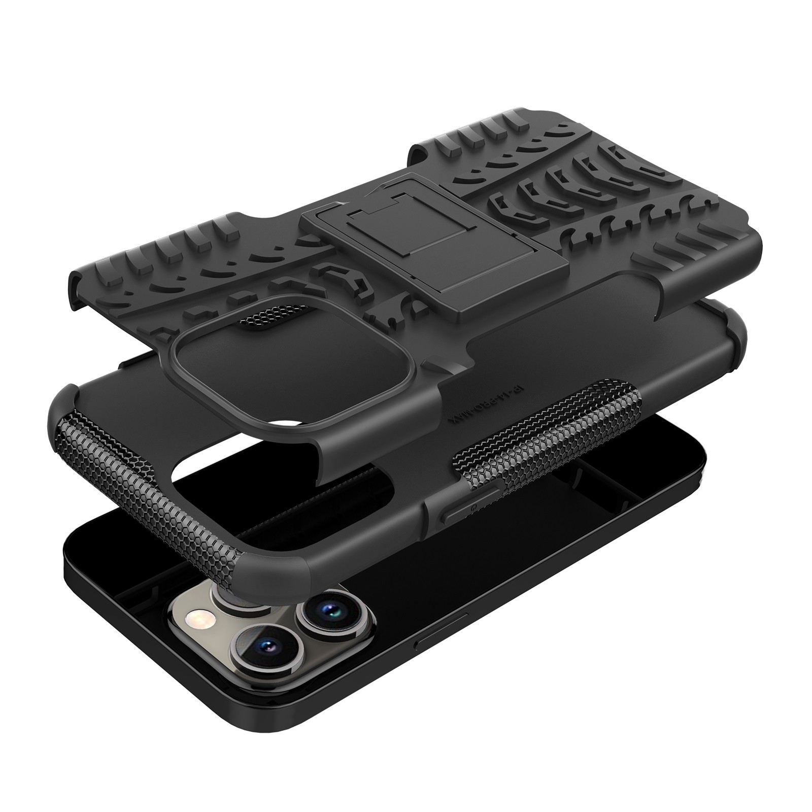iPhone 14 Pro Θήκη Μαύρη Tire Texture Shockproof TPU+PC Phone Case with Holder Black