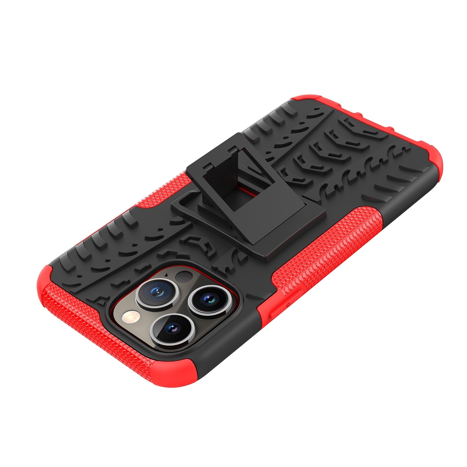 iPhone 14 Pro Θήκη Κόκκινη Tire Texture Shockproof TPU+PC Phone Case with Holder Red