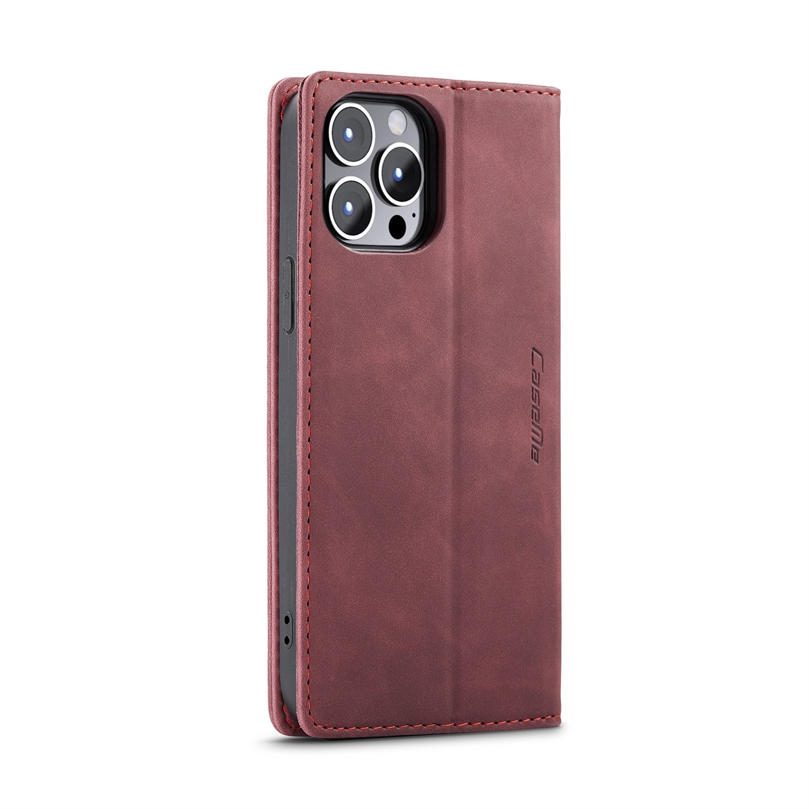 iPhone 14 Pro Θήκη Βιβλίο Μπορντό CaseMe-013 Multifunctional Retro Frosted Phone Case Wine Red