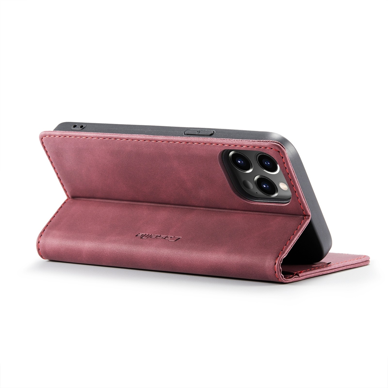 iPhone 14 Pro Θήκη Βιβλίο Μπορντό CaseMe-013 Multifunctional Retro Frosted Phone Case Wine Red