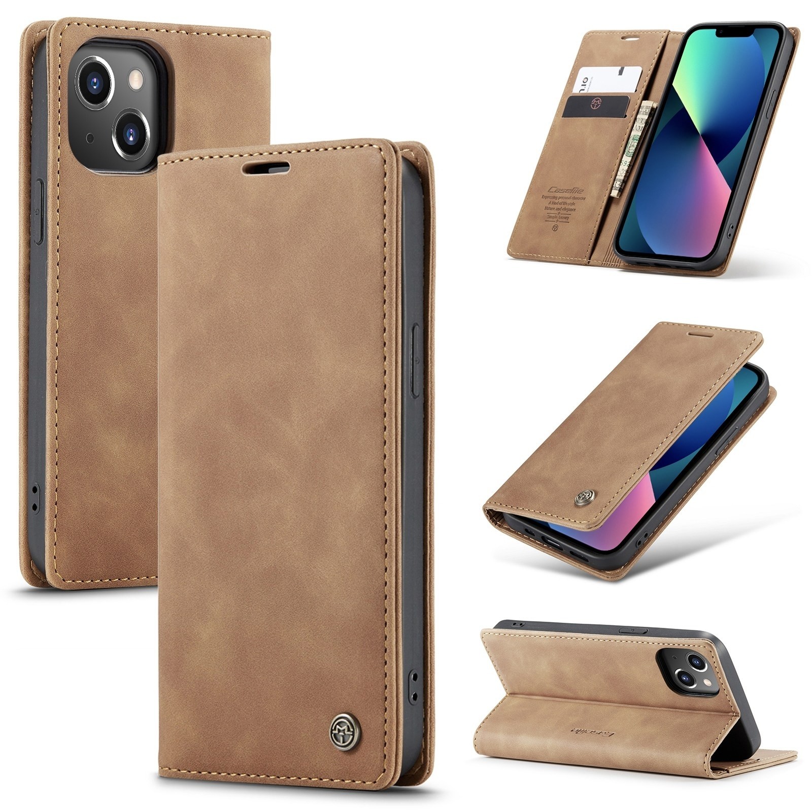 iPhone 14 Plus Θήκη Βιβλίο Καφέ CaseMe-013 Multifunctional Retro Frosted Phone Case Brown