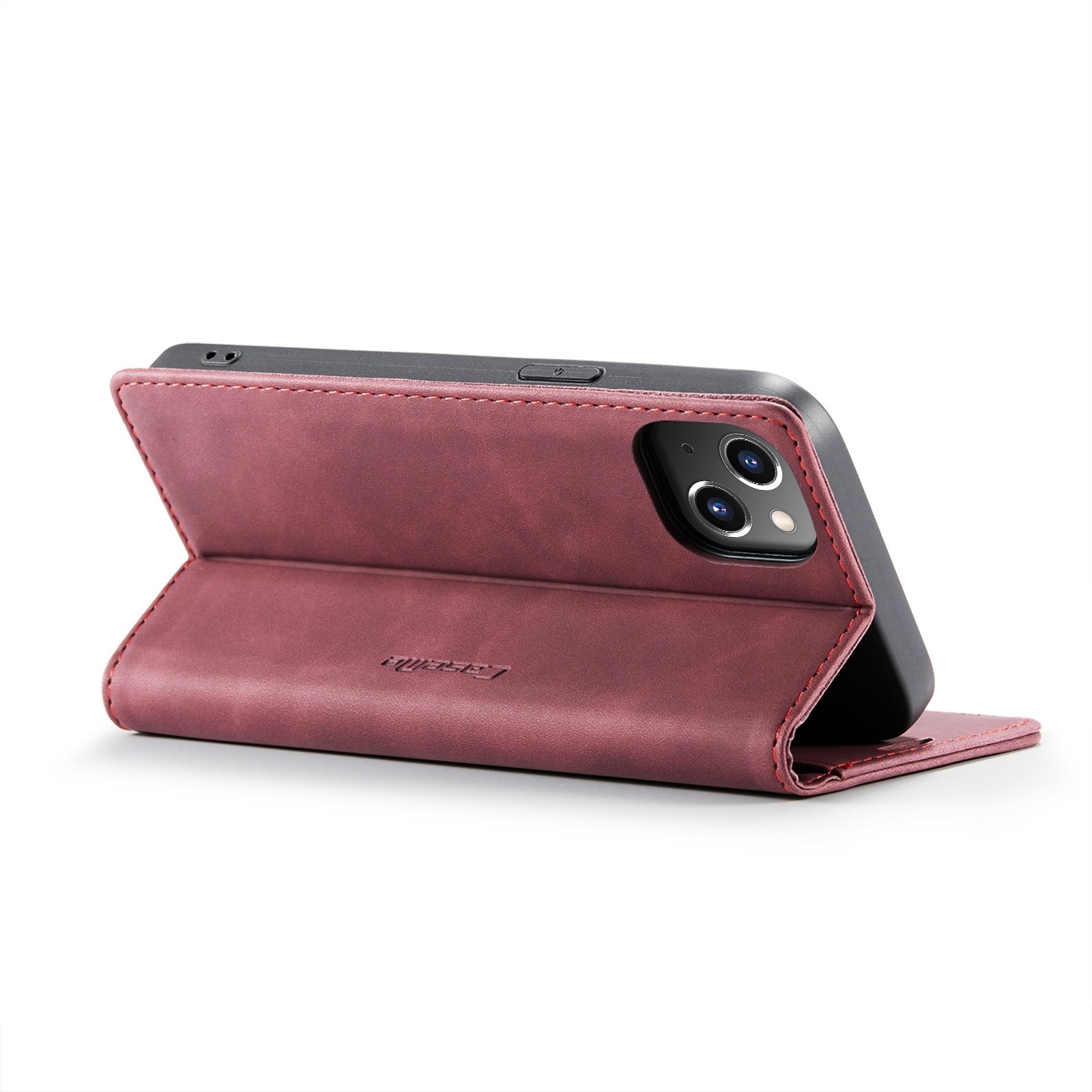 iPhone 14 Θήκη Βιβλίο Μπορντό CaseMe-013 Multifunctional Retro Frosted Phone Case Wine Red