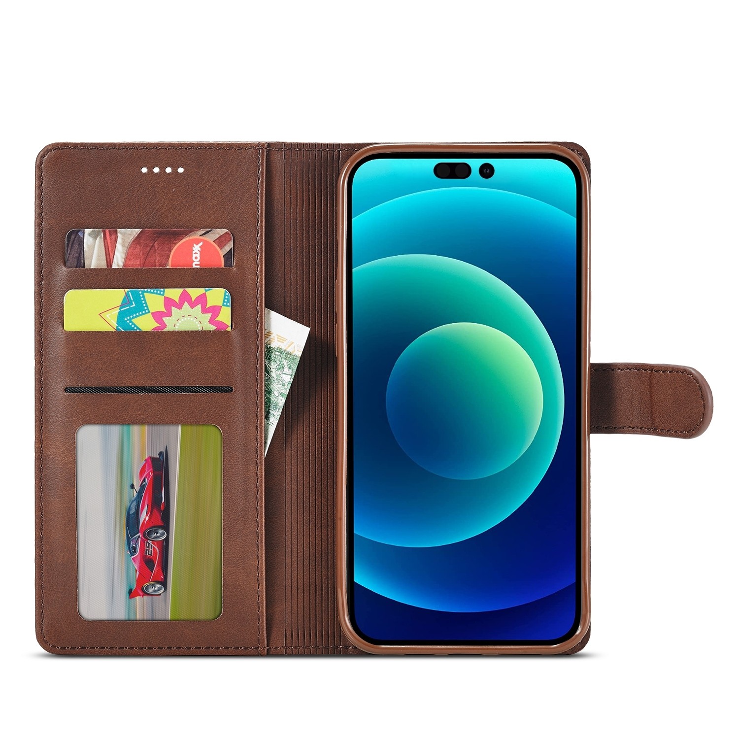 iPhone 14 Θήκη Βιβλίο Καφέ LC.IMEEKE Calf Texture Phone Case Brown