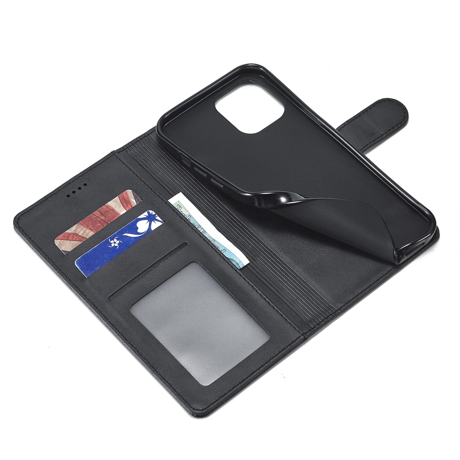 iPhone 14 Θήκη Βιβλίο Μαύρο LC.IMEEKE Calf Texture Phone Case Black