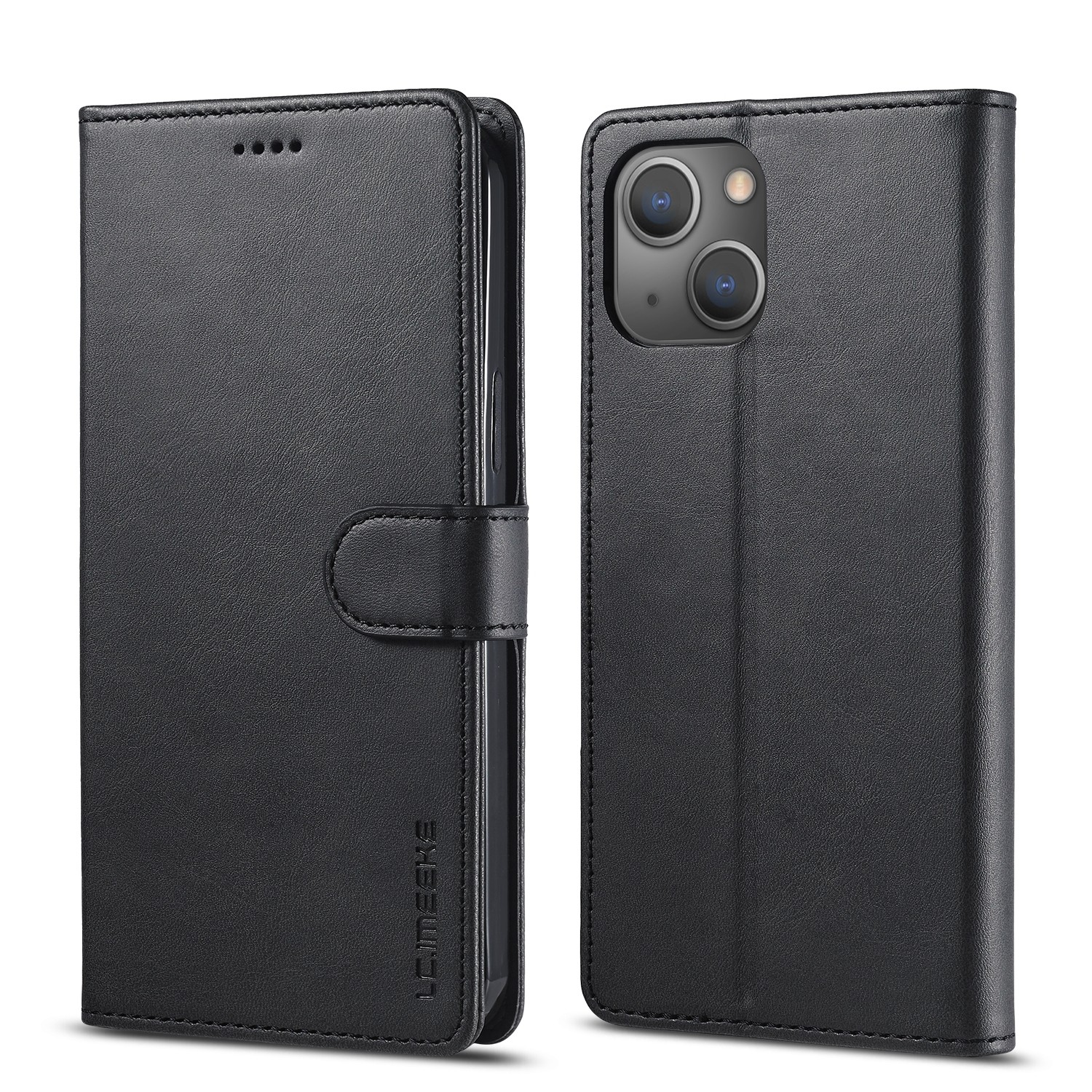 iPhone 14 Θήκη Βιβλίο Μαύρο LC.IMEEKE Calf Texture Phone Case Black