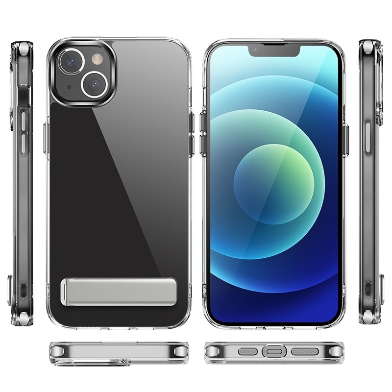 iPhone 14 Plus Θήκη Σιλικόνης Διάφανη Με Σταντ Four Corner Airbag Shockproof Holder Phone Case Transparent