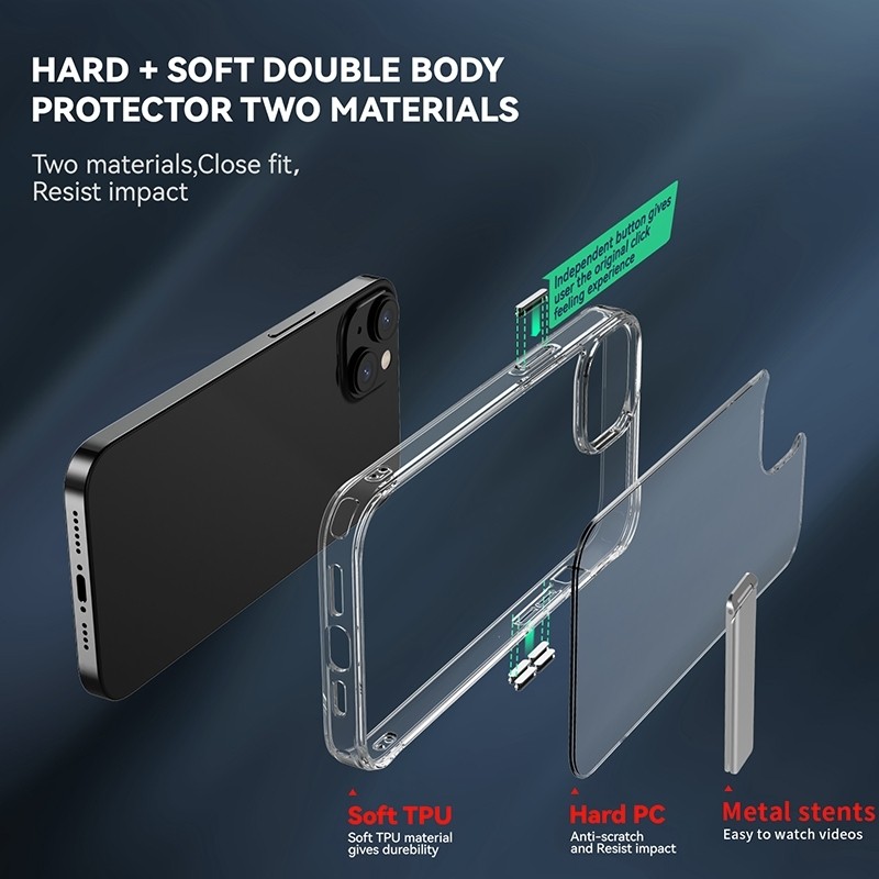 iPhone 14 Plus Θήκη Σιλικόνης Διάφανη Με Σταντ Four Corner Airbag Shockproof Holder Phone Case Transparent