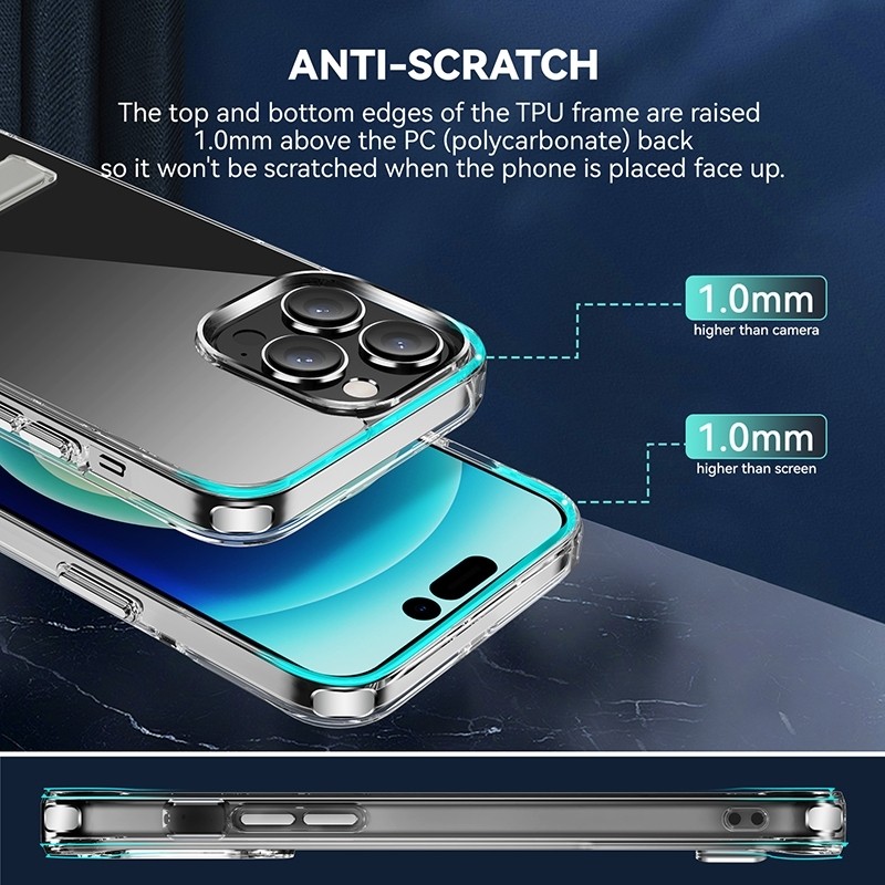iPhone 14 Pro Θήκη Σιλικόνης Διάφανη Με Σταντ Four Corner Airbag Shockproof Holder Phone Case Transparent
