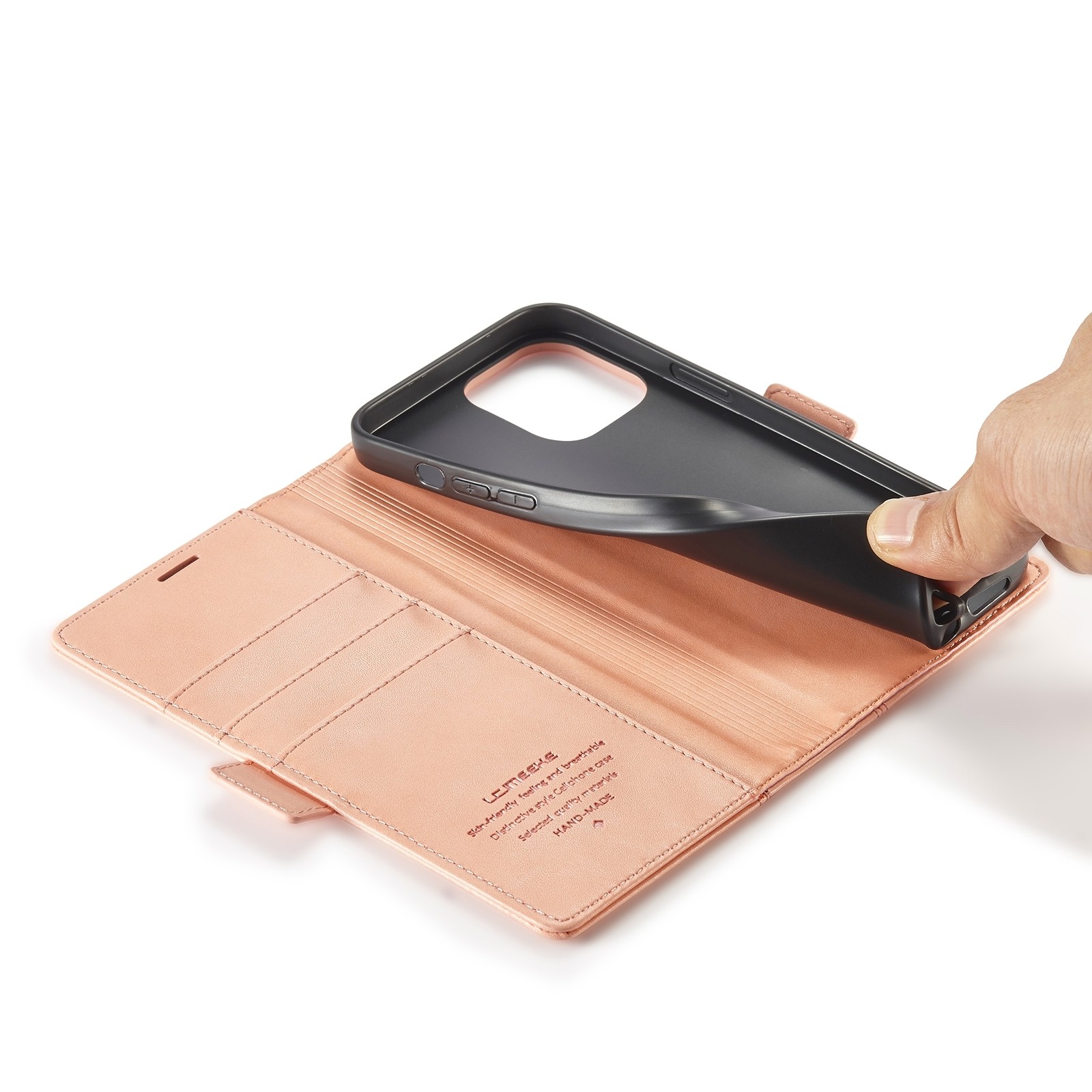 iPhone 14 Θήκη Βιβλίο Ροζ - Χρυσό LC.IMEEKE Magnetic Buckle Horizontal Flip Case Rose Gold