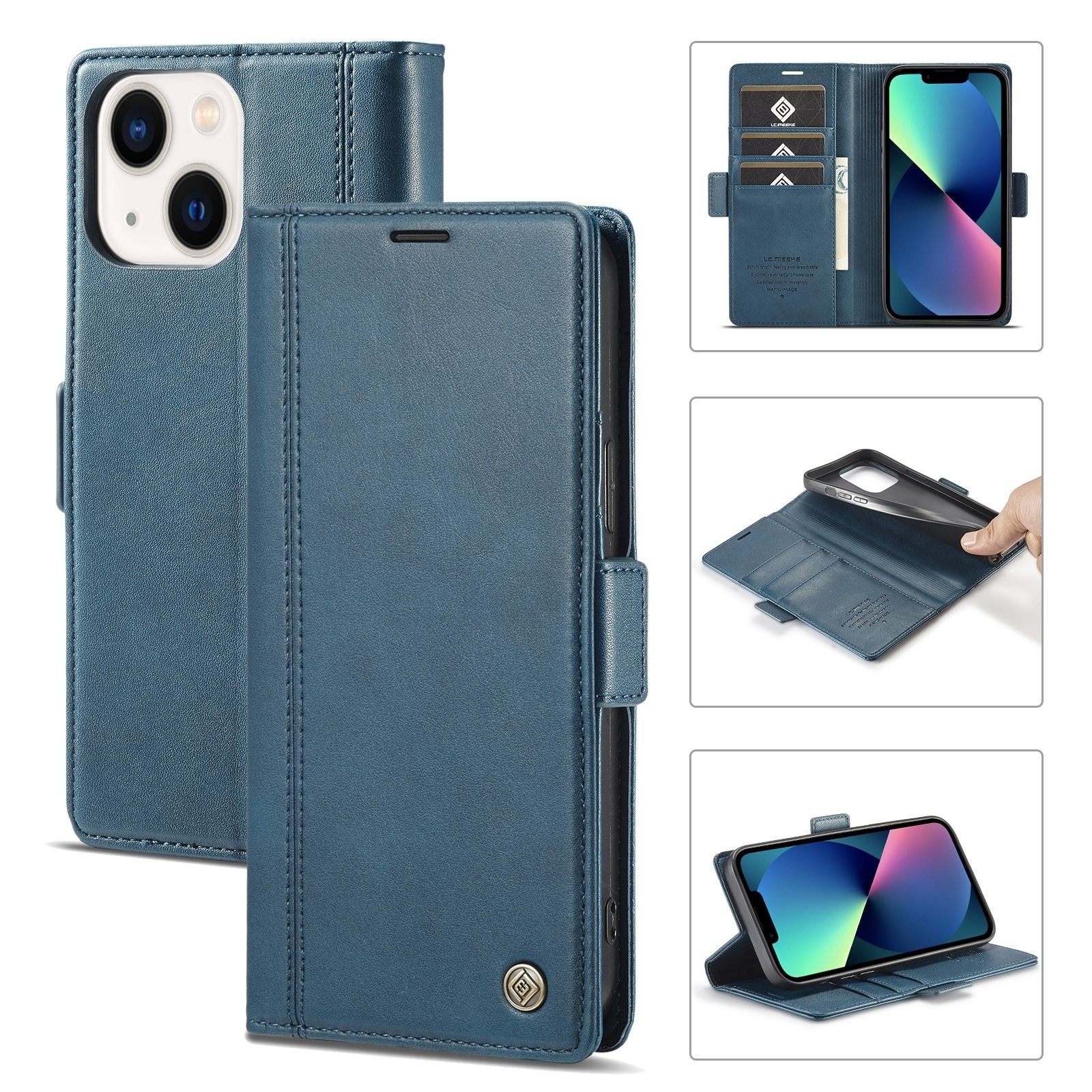 iPhone 14 Θήκη Βιβλίο Μπλε LC.IMEEKE Magnetic Buckle Horizontal Flip Case Blue