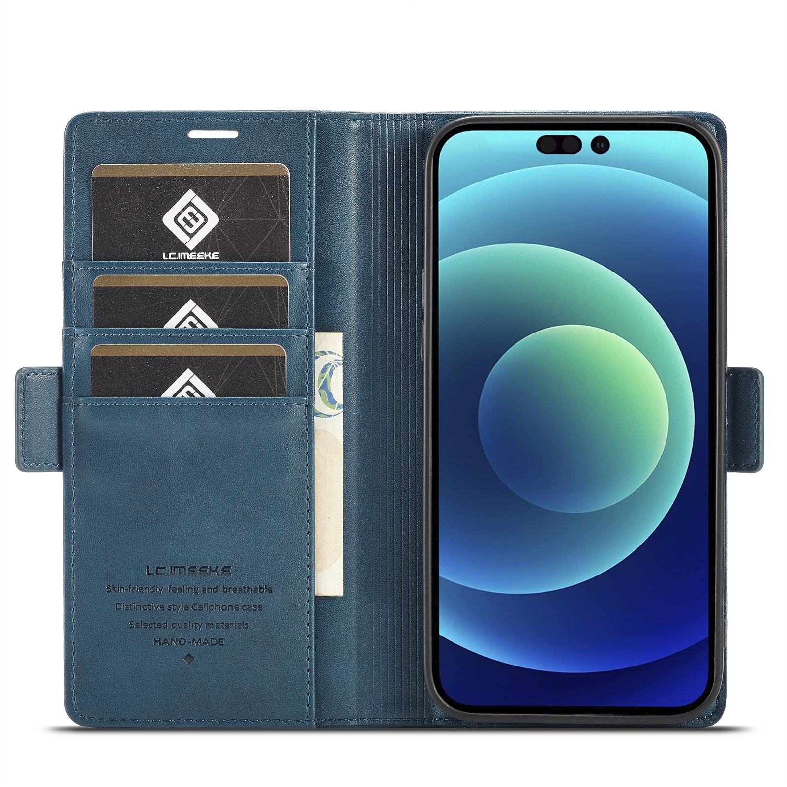 iPhone 14 Θήκη Βιβλίο Μπλε LC.IMEEKE Magnetic Buckle Horizontal Flip Case Blue