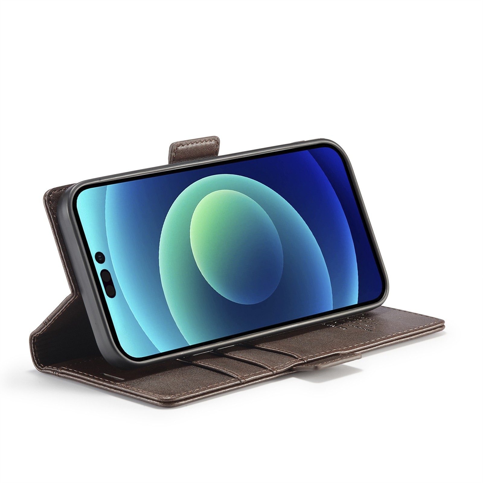 iPhone 14 Θήκη Βιβλίο Καφέ LC.IMEEKE Magnetic Buckle Horizontal Flip Case Coffee