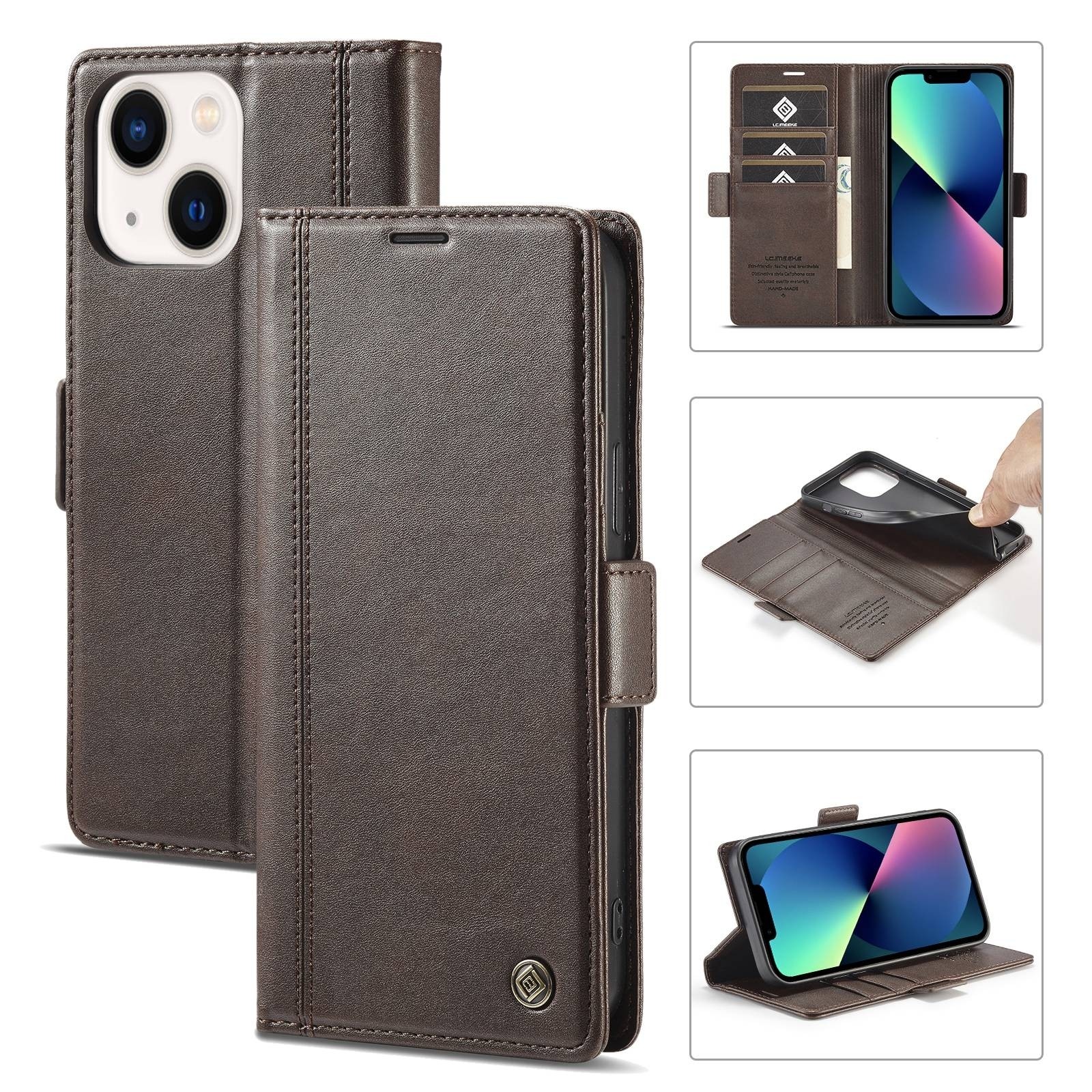 iPhone 14 Θήκη Βιβλίο Καφέ LC.IMEEKE Magnetic Buckle Horizontal Flip Case Coffee