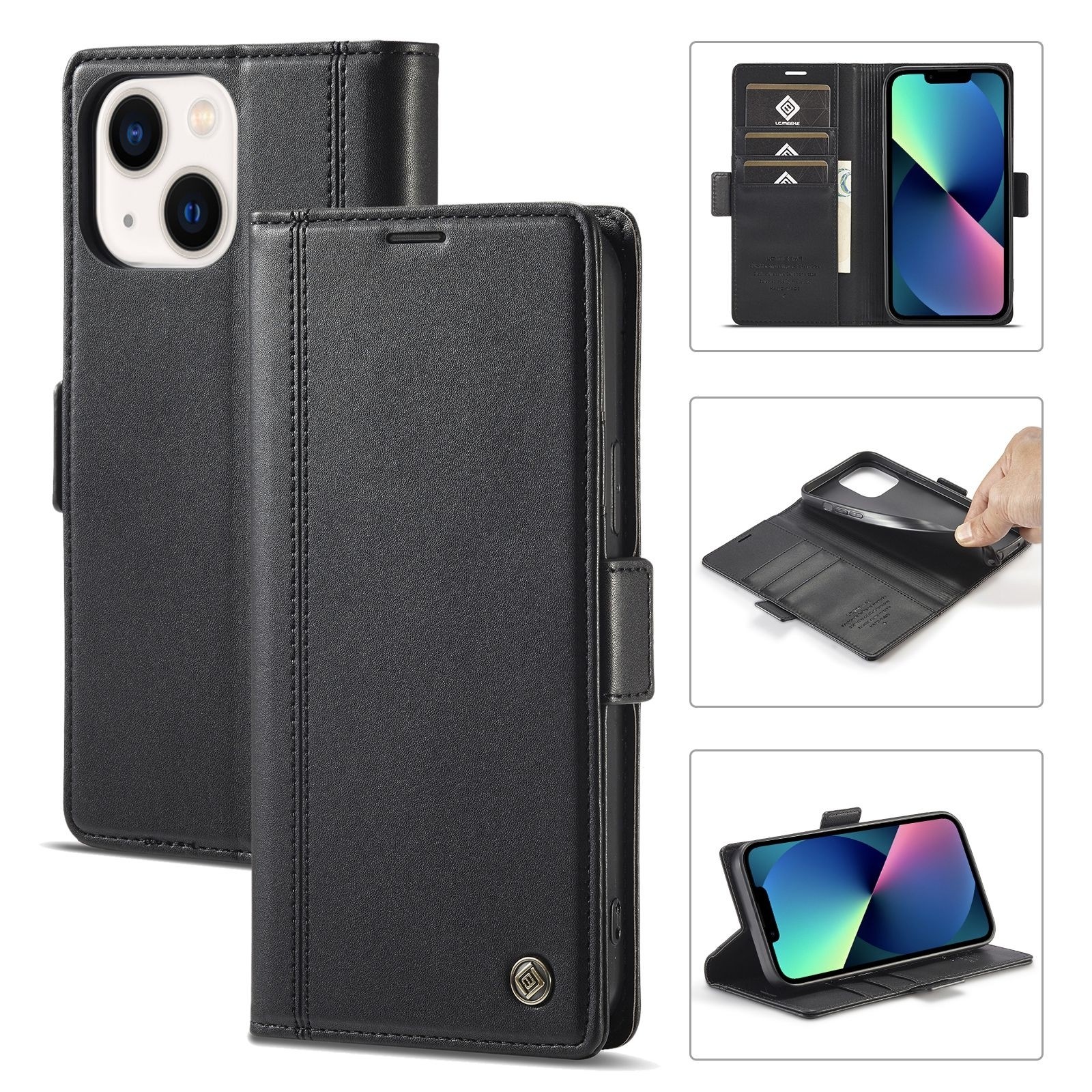 iPhone 14 Θήκη Βιβλίο Μαύρο LC.IMEEKE Magnetic Buckle Horizontal Flip Case Black