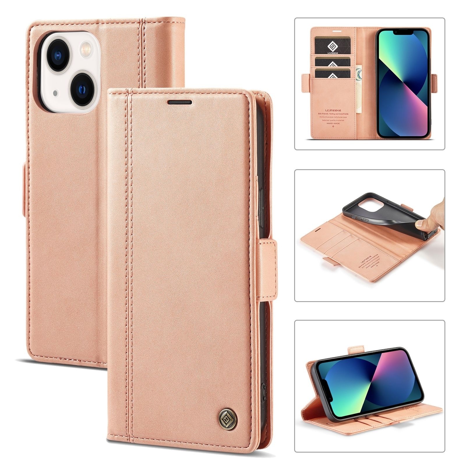 iPhone 14 Plus Θήκη Βιβλίο Ροζ - Χρυσό LC.IMEEKE Magnetic Buckle Horizontal Flip Case Rose Gold