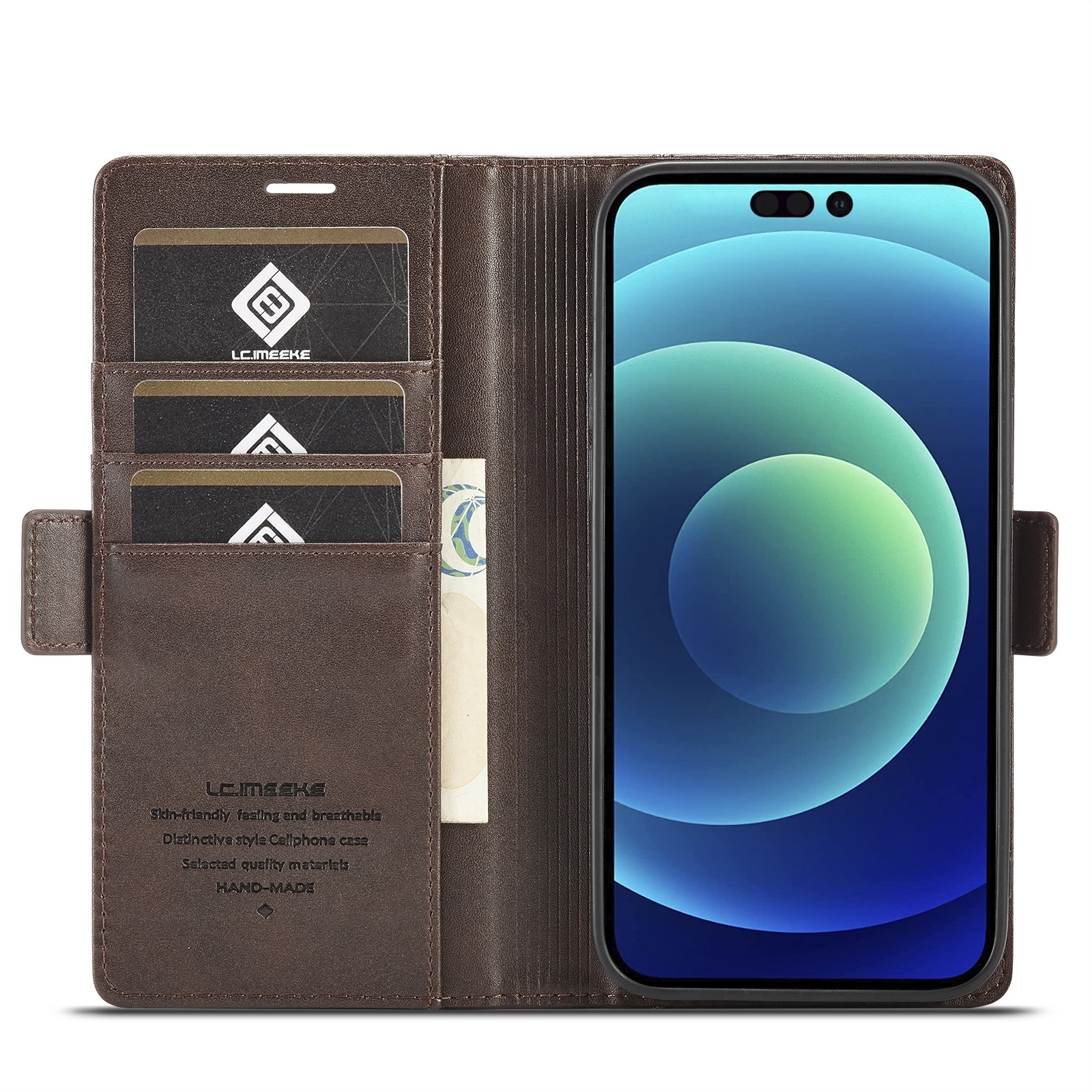 iPhone 14 Plus Θήκη Βιβλίο Καφέ LC.IMEEKE Magnetic Buckle Horizontal Flip Case Coffee