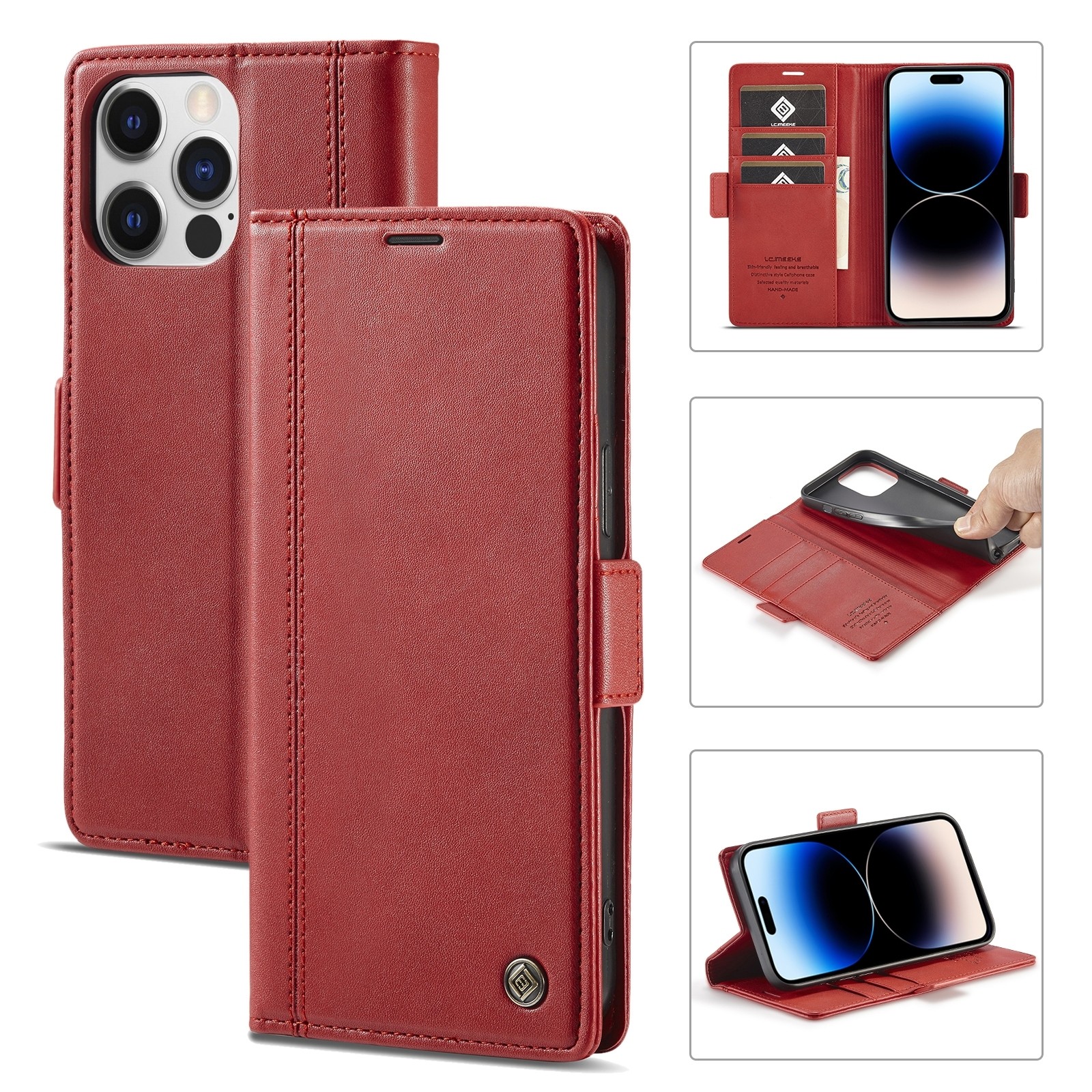 iPhone 14 Pro Θήκη Βιβλίο Κόκκινο LC.IMEEKE Magnetic Buckle Horizontal Flip Case Red