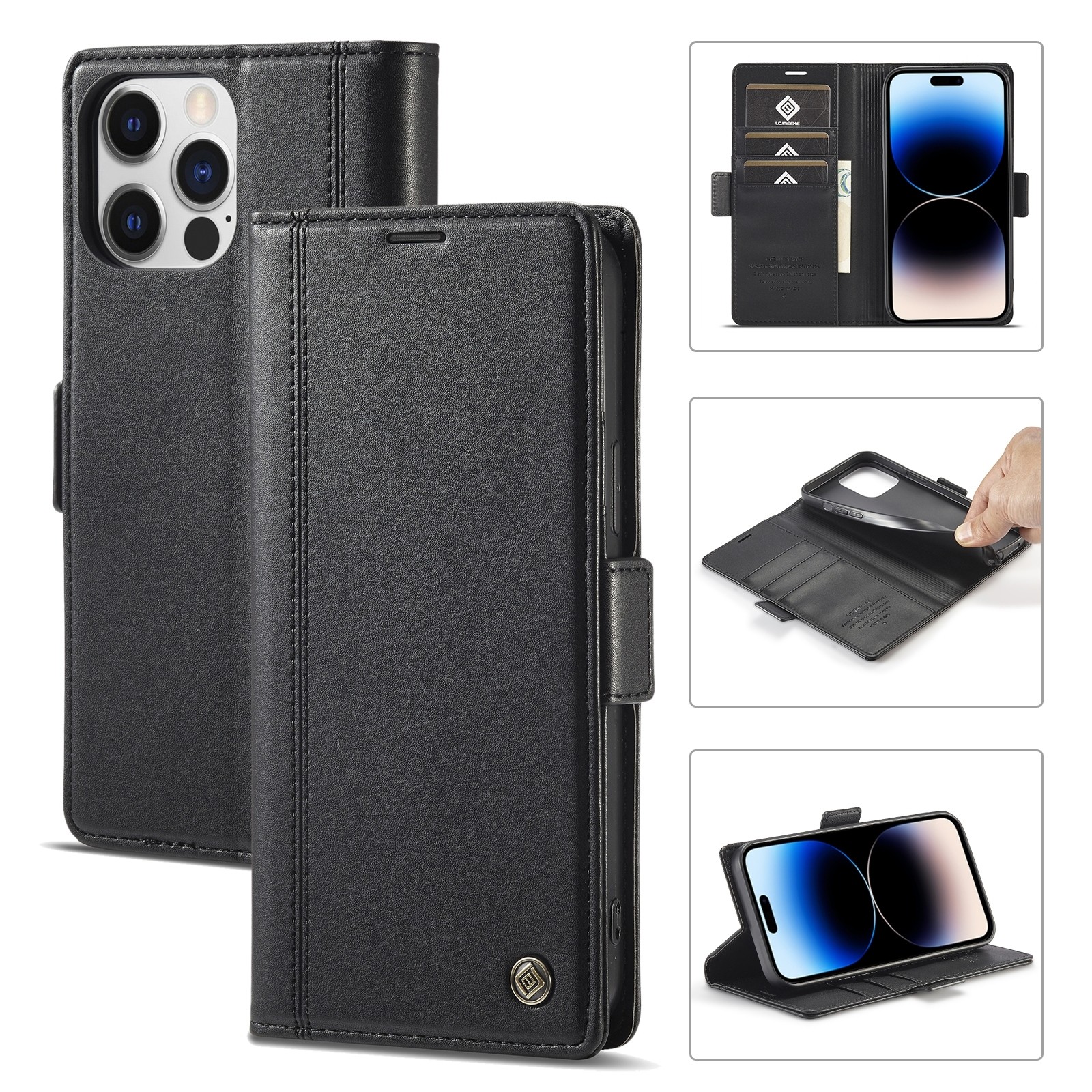 iPhone 14 Pro Θήκη Βιβλίο Μαύρο LC.IMEEKE Magnetic Buckle Horizontal Flip Case Black