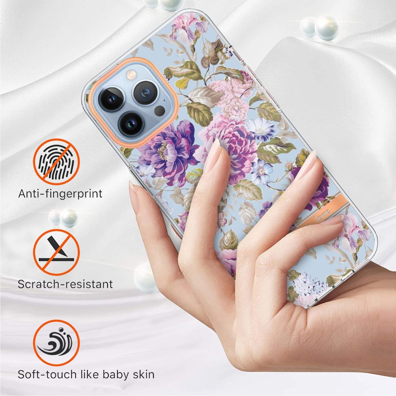 iPhone 14 Pro Max Θήκη Σιλικόνης Μωβ Παιώνια Flowers and Plants Series IMD TPU Phone Case Purple Peony