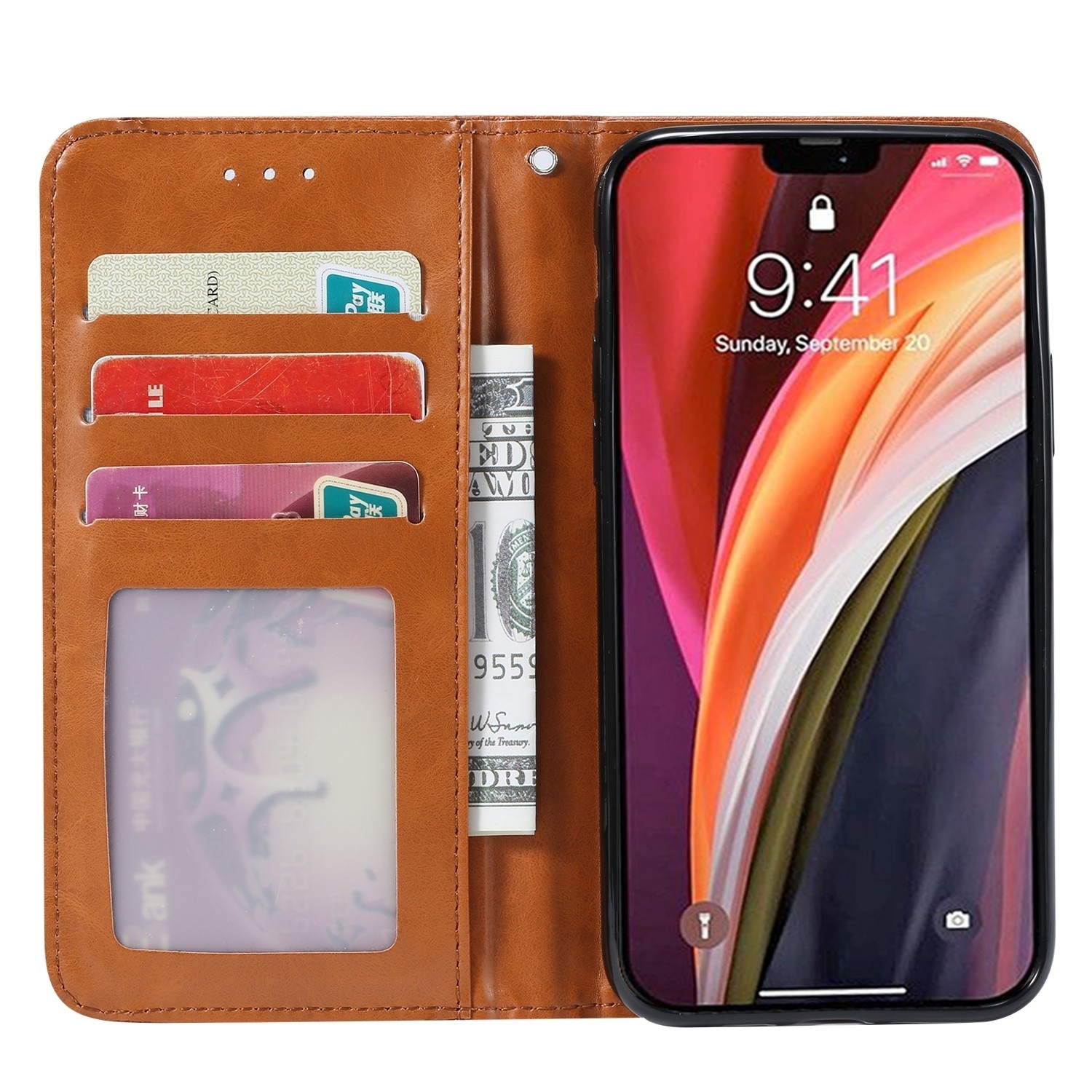 iPhone 14 Pro Max Θήκη Βιβλίο Μαύρο Knead Skin Texture Horizontal Flip Case Black