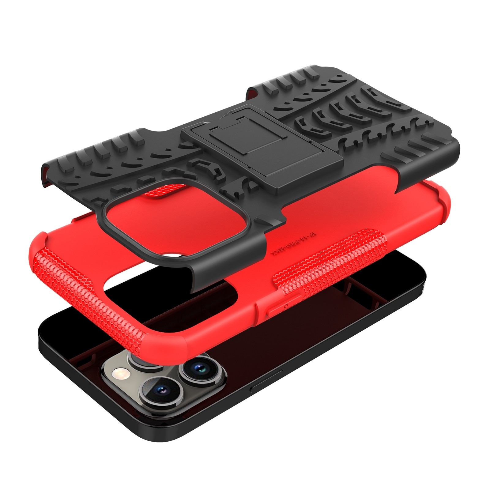 iPhone 14 Pro Max Θήκη Κόκκινη Tire Texture Shockproof TPU+PC Phone Case with Holder Red