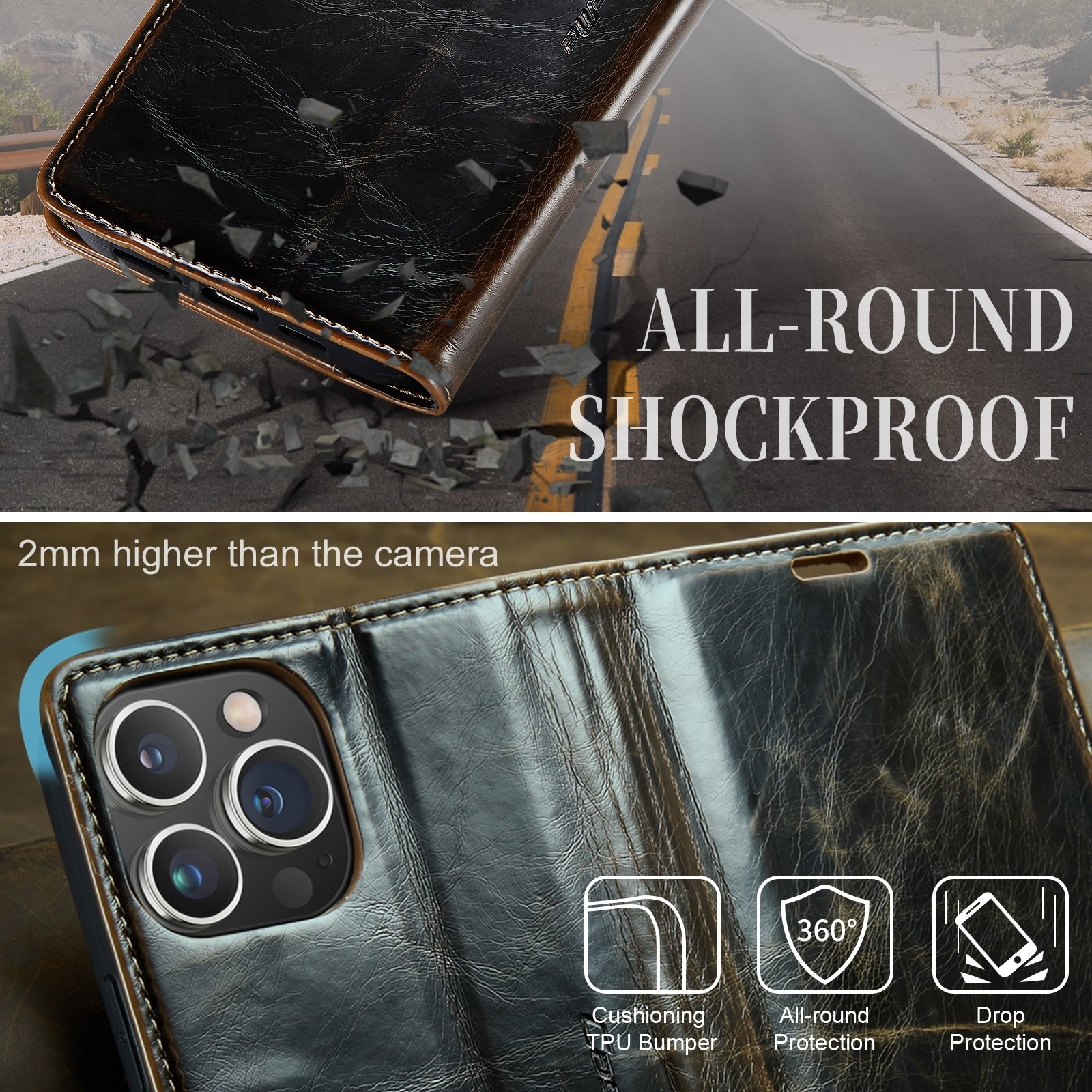 iPhone 14 Pro Max Θήκη Βιβλίο Καφέ CaseMe 003 Crazy Horse Texture Phone Case Coffee