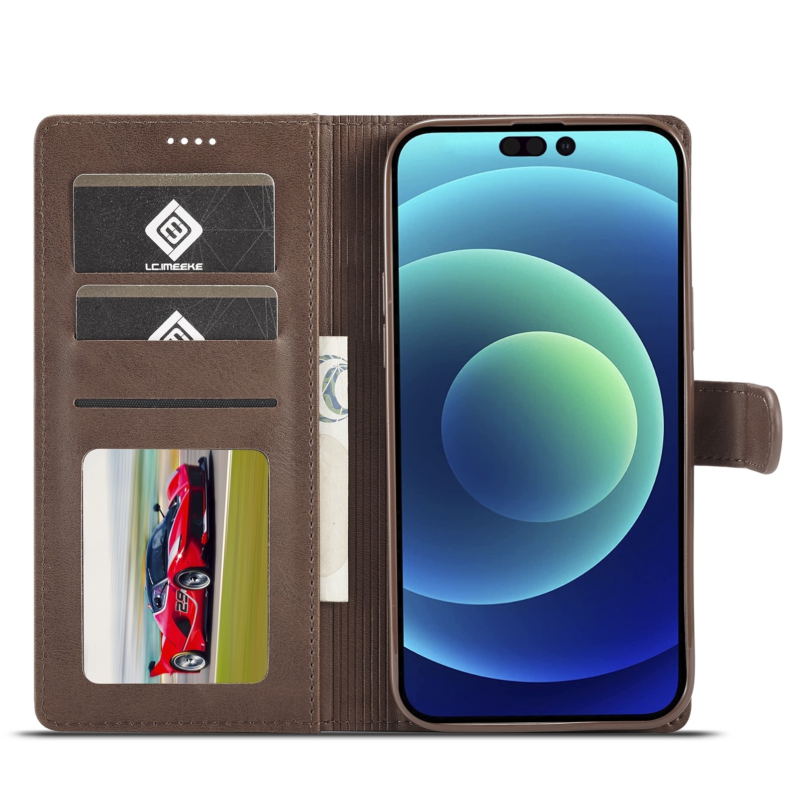 iphone 14 Pro Max Θήκη Βιβλίο Καφέ LC.IMEEKE Calf Texture Phone Case Brown