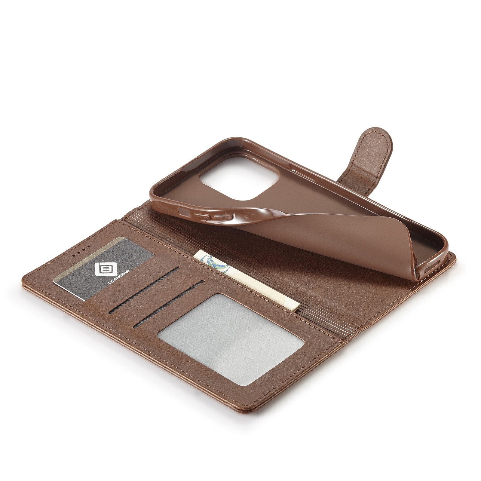 iphone 14 Pro Max Θήκη Βιβλίο Καφέ LC.IMEEKE Calf Texture Phone Case Brown