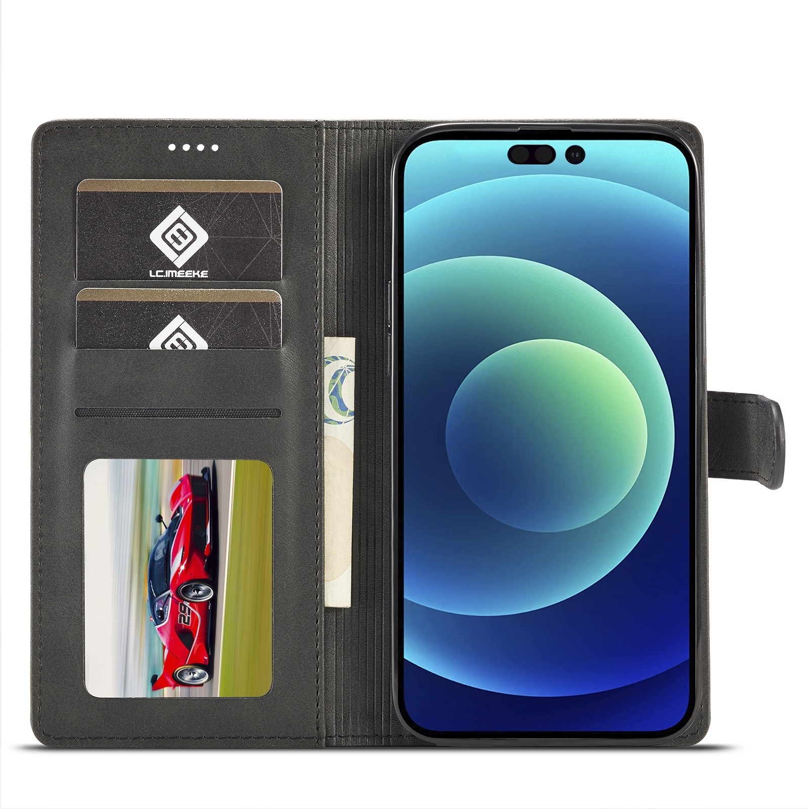 iphone 14 Pro Max Θήκη Βιβλίο Μαύρο LC.IMEEKE Calf Texture Phone Case Black