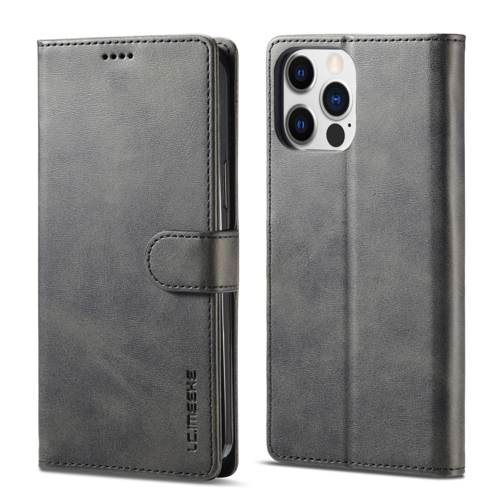 iphone 14 Pro Max Θήκη Βιβλίο Μαύρο LC.IMEEKE Calf Texture Phone Case Black