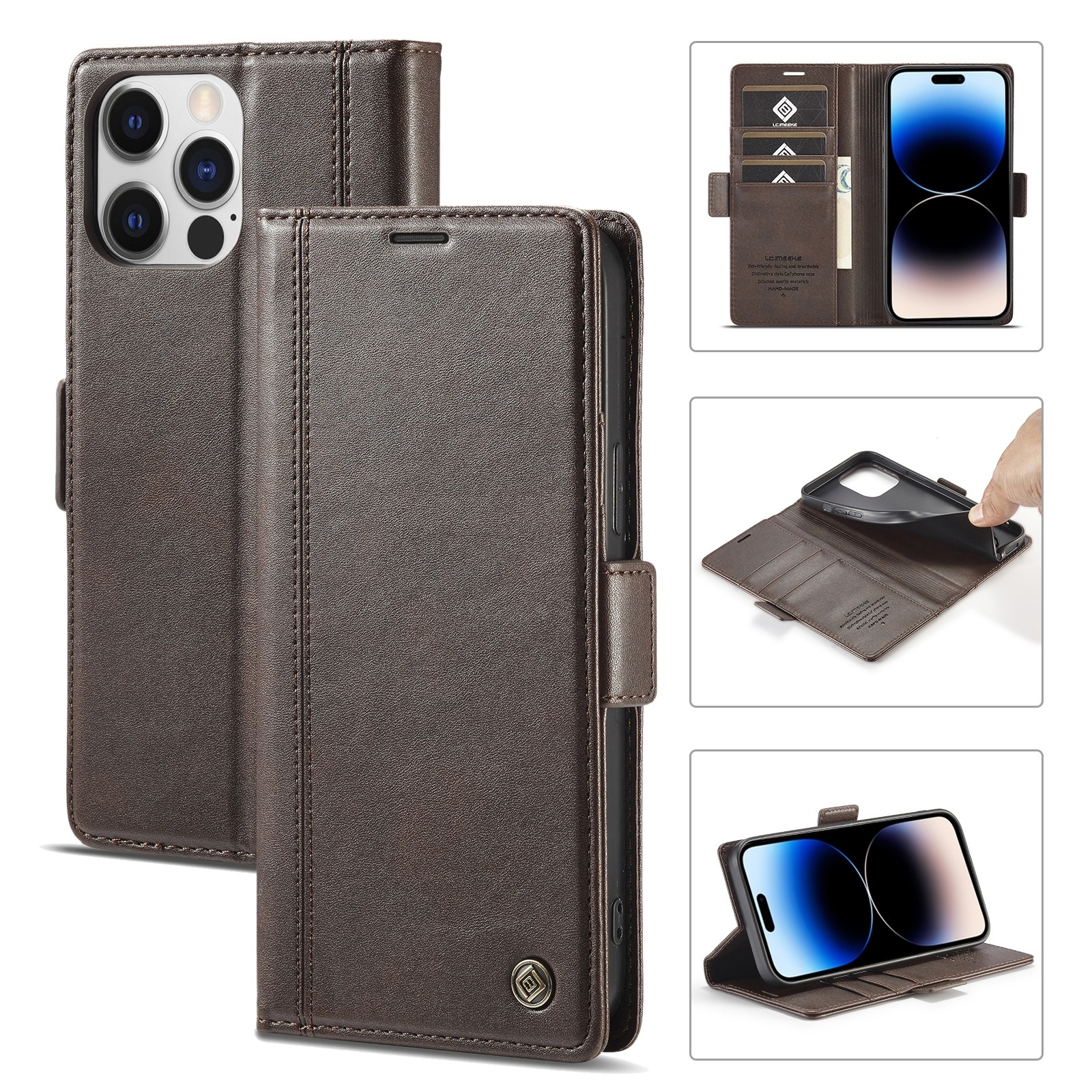 iPhone 14 Pro Max Θήκη Βιβλίο Καφέ LC.IMEEKE Magnetic Buckle Horizontal Flip Case Coffee