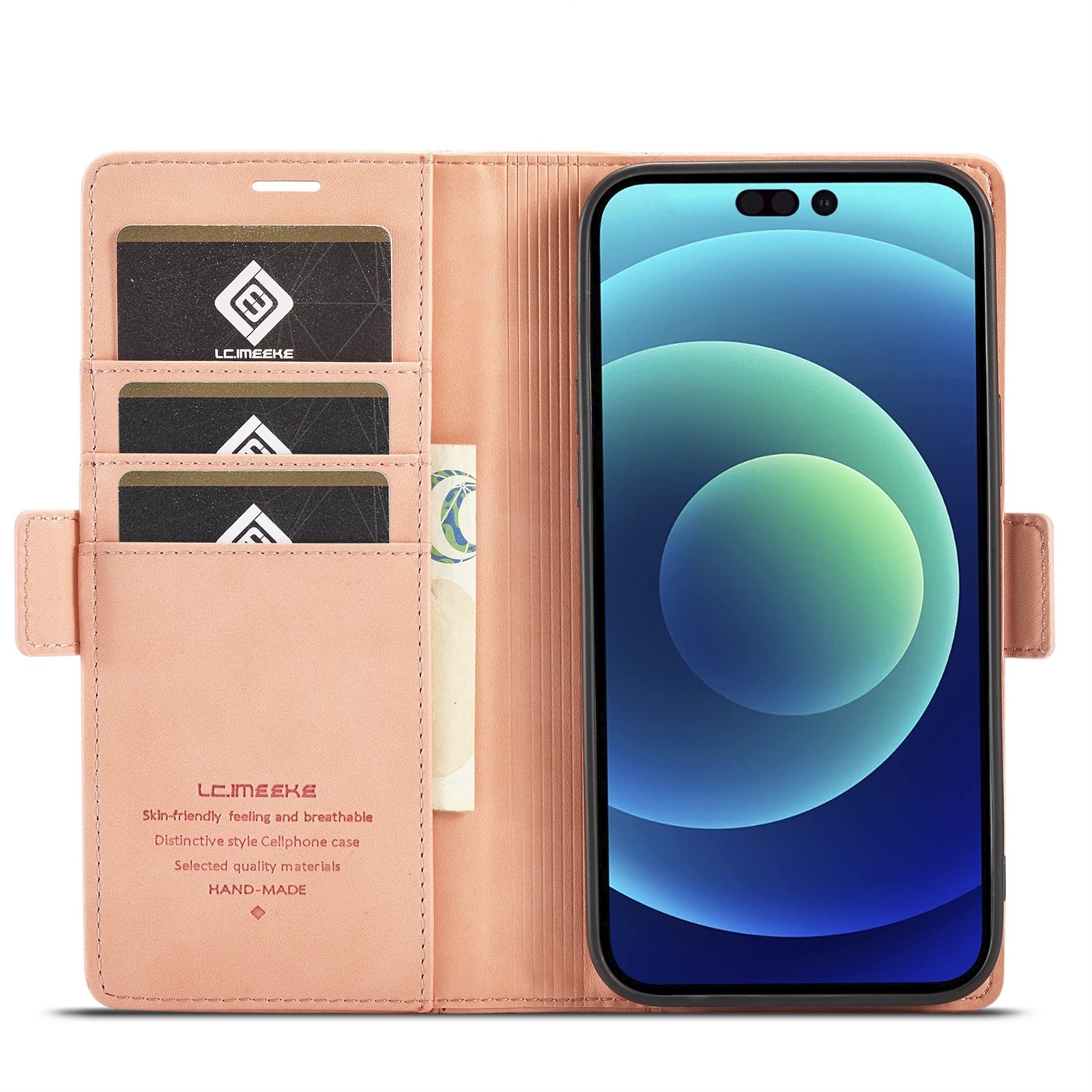 iPhone 14 Pro Max Θήκη Βιβλίο Ροζ - Χρυσό LC.IMEEKE Magnetic Buckle Horizontal Flip Case Rose Gold