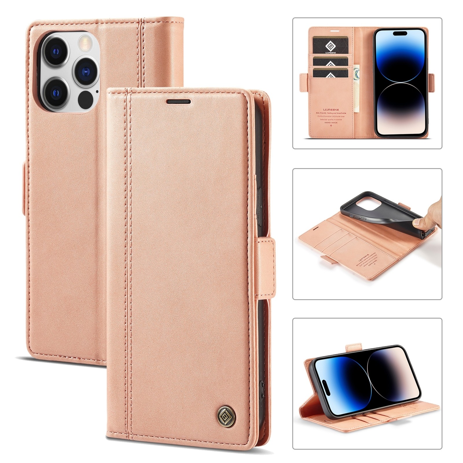 iPhone 14 Pro Max Θήκη Βιβλίο Ροζ - Χρυσό LC.IMEEKE Magnetic Buckle Horizontal Flip Case Rose Gold