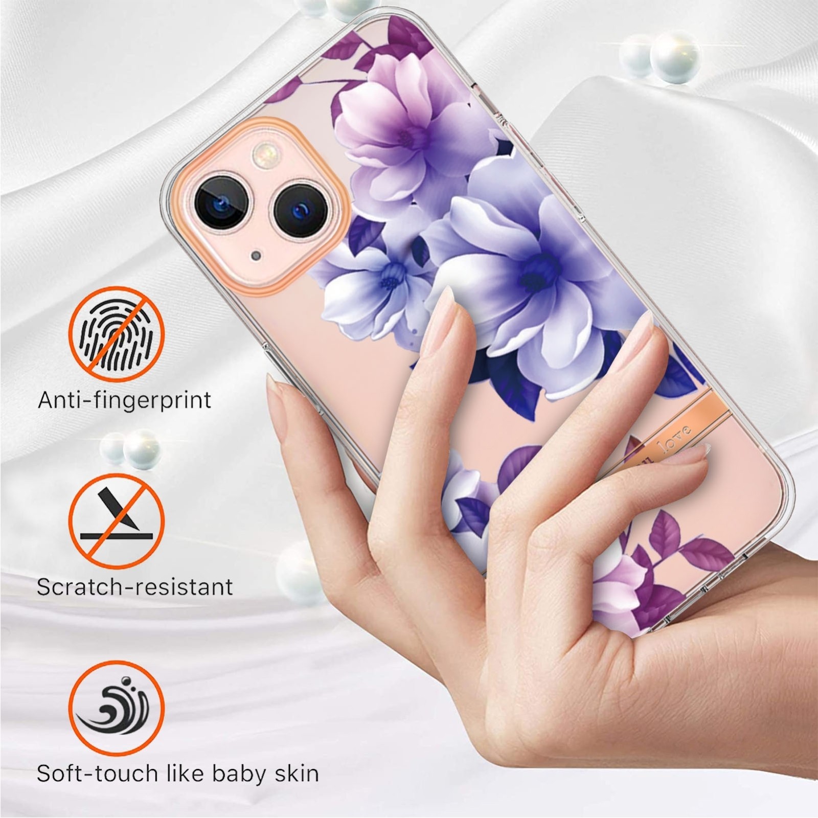 iPhone 14 Θήκη Σιλικόνης Μωβ Μπιγκόνια Flowers and Plants Series IMD TPU Phone Case Purple Begonia