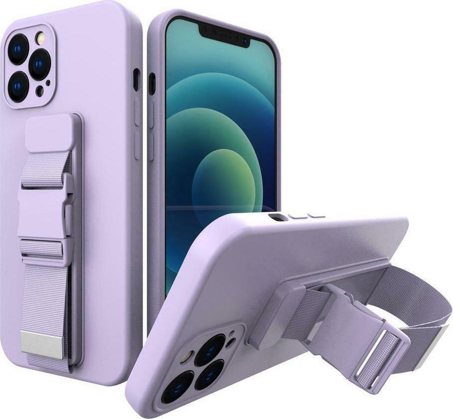 iPhone 13 Pro Max Θήκη Σιλικόνης Μωβ Rope Case Gel TPU Airbag Case Cover with Lanyard Purple
