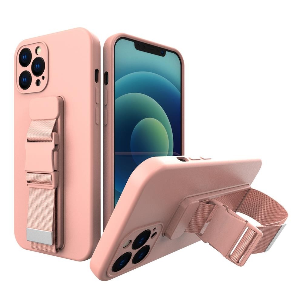 iPhone 13 Θήκη Σιλικόνης Ροζ - Χρυσή Rope Case Gel TPU Airbag Case Cover with Lanyard Rose - Gold
