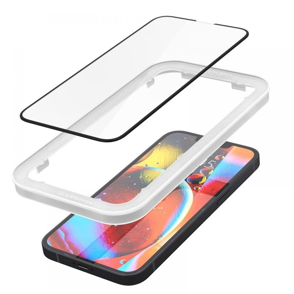 iPhone 14 / 13 / 13 Pro Προστατευτικό Τζαμάκι Μαύρο Tempered Glass Spigen ALM GLASS FC Black