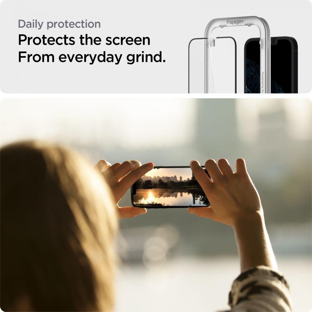 iPhone 14 / 13 / 13 Pro Προστατευτικό Τζαμάκι Μαύρο Tempered Glass Spigen ALM GLASS FC Black