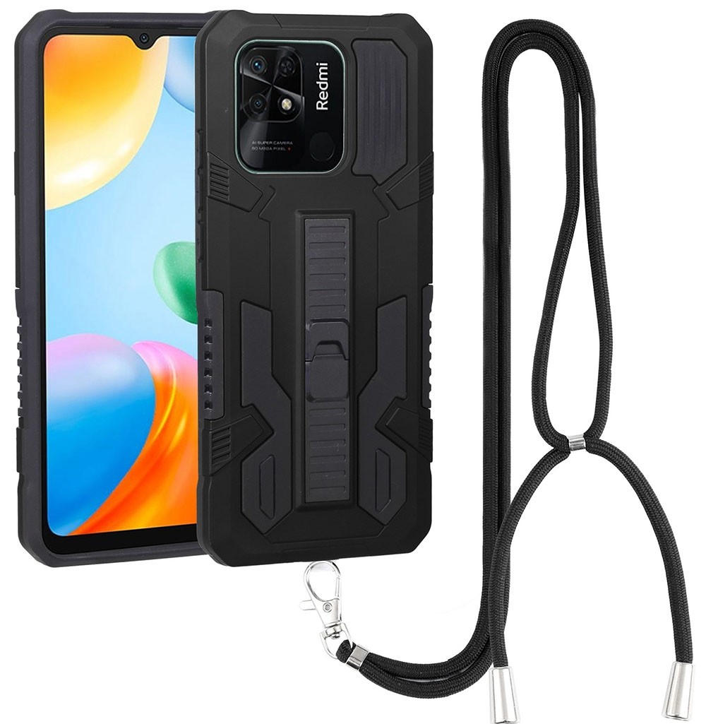 Forcell Xiaomi Redmi 10C Vanguard Lanyard Θήκη Σκληρή με Λουράκι - Black
