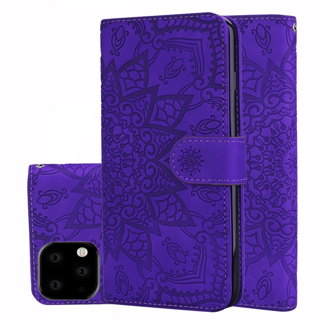 iPhone 11 Θήκη Βιβλίο Μωβ Calf Pattern Mandala Double Folding Design Embossed Case Purple