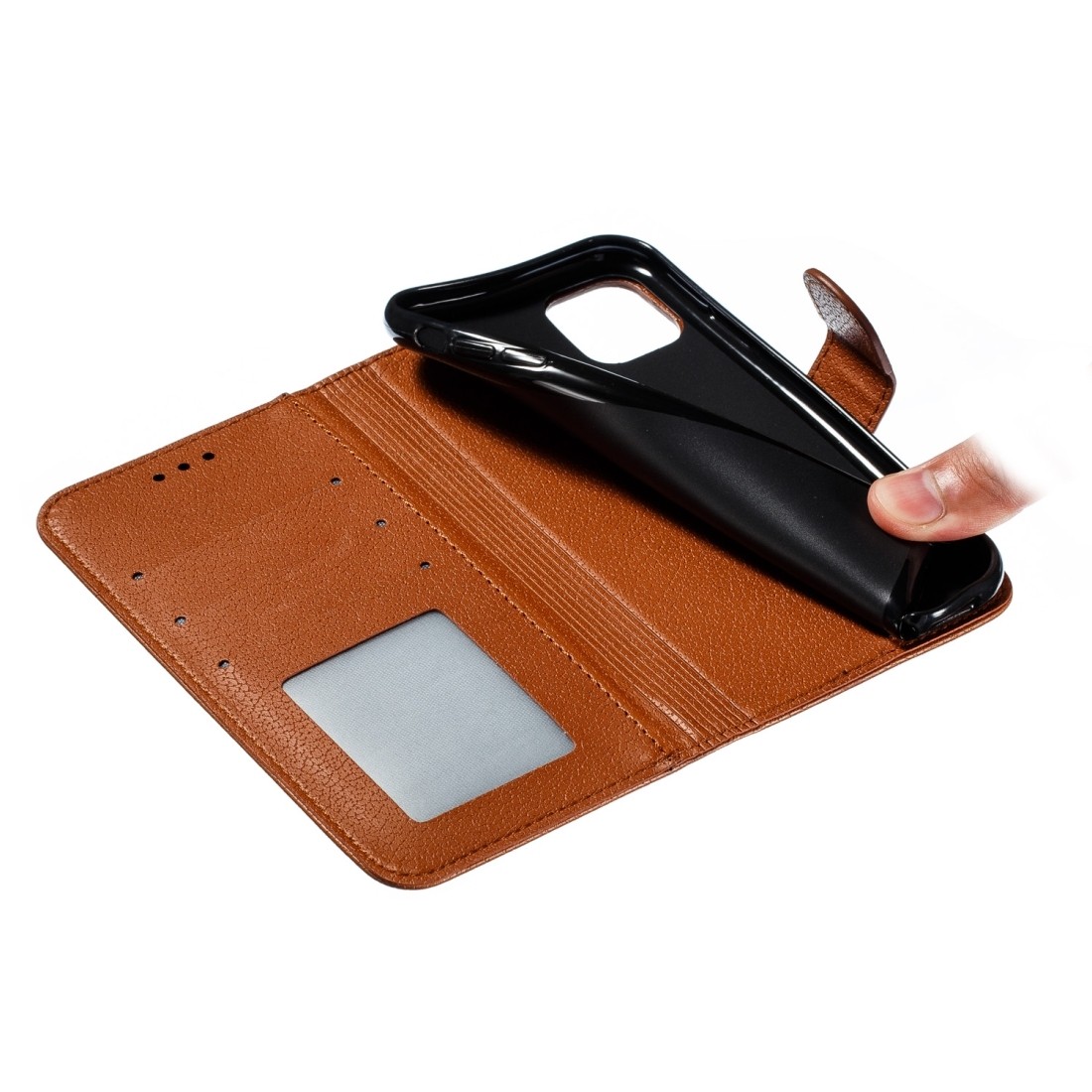 iPhone 11 Θήκη Βιβλίο Καφέ Feather Pattern Litchi Texture Horizontal Flip Case Brown