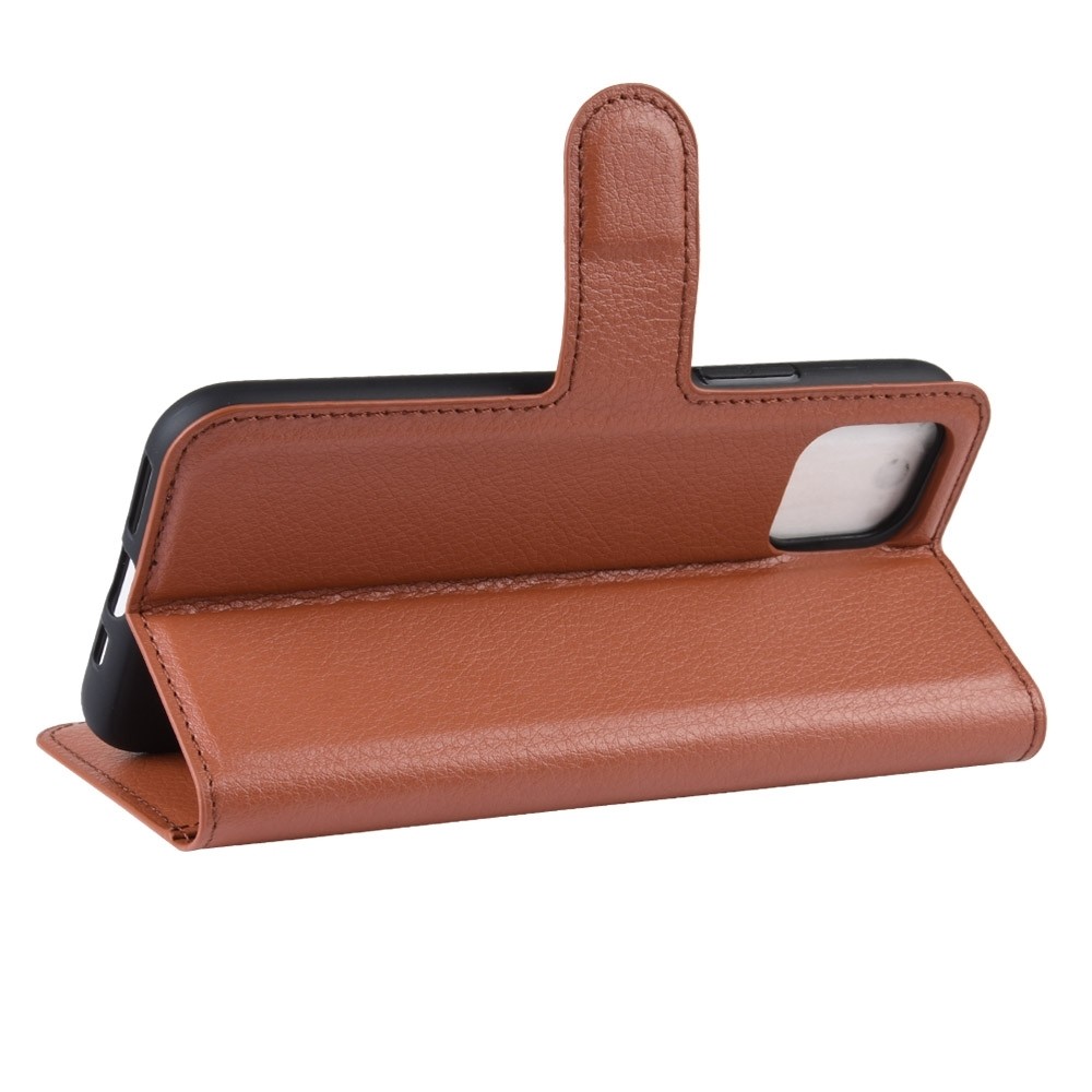 iPhone 11 Θήκη Βιβλίο Καφέ Litchi Texture Horizontal Flip Case Brown