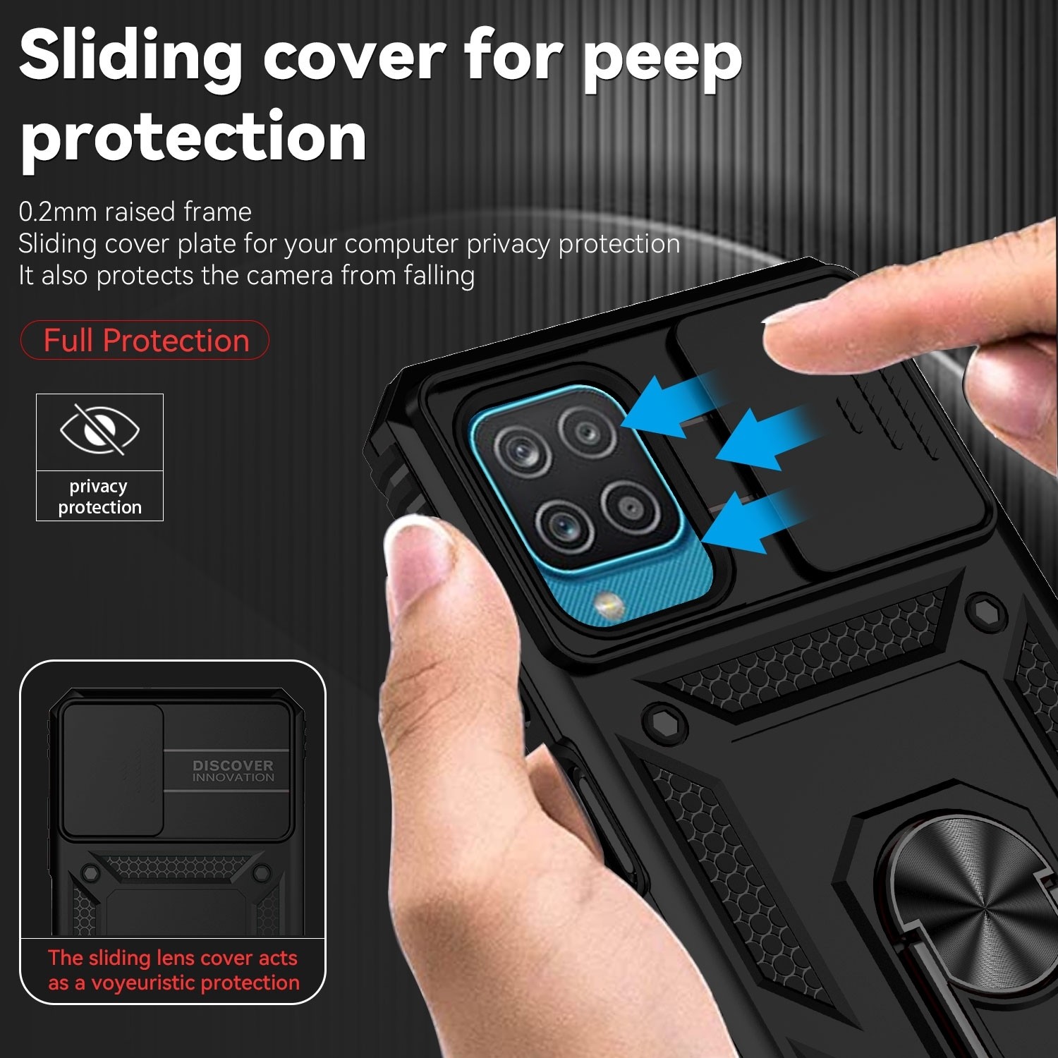 Samsung Galaxy A12 / M12 Θήκη Μαύρη Με Σταντ Sliding Camshield Holder Phone Case Black