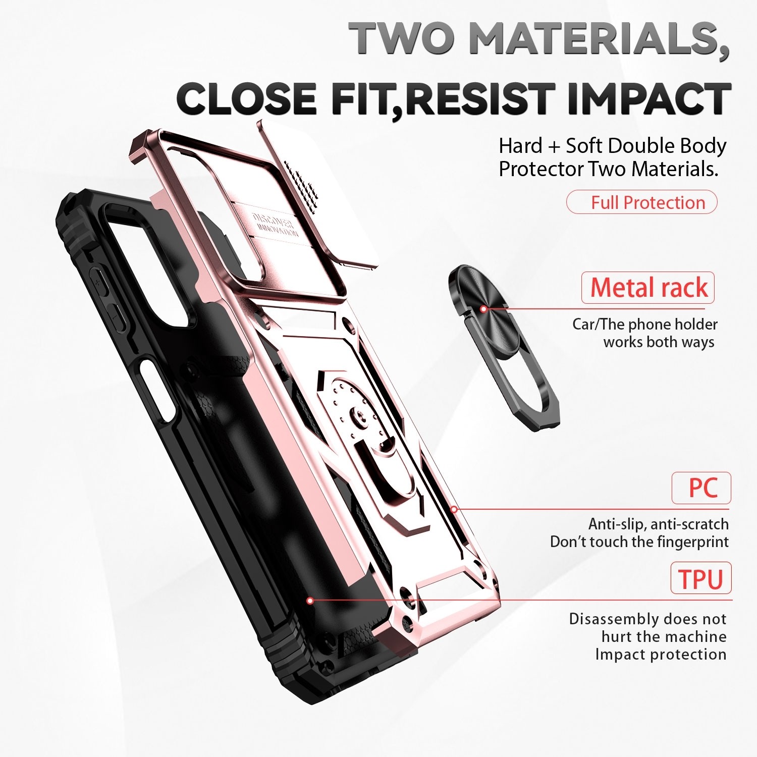 Samsung Galaxy A14 4G / A14 5G Θήκη Ροζ - Χρυσή Με Σταντ Sliding Camshield Holder Phone Case Rose - Gold